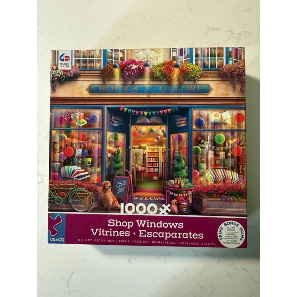 Colorful Bookstore Shop Windows Puzzle Box Art